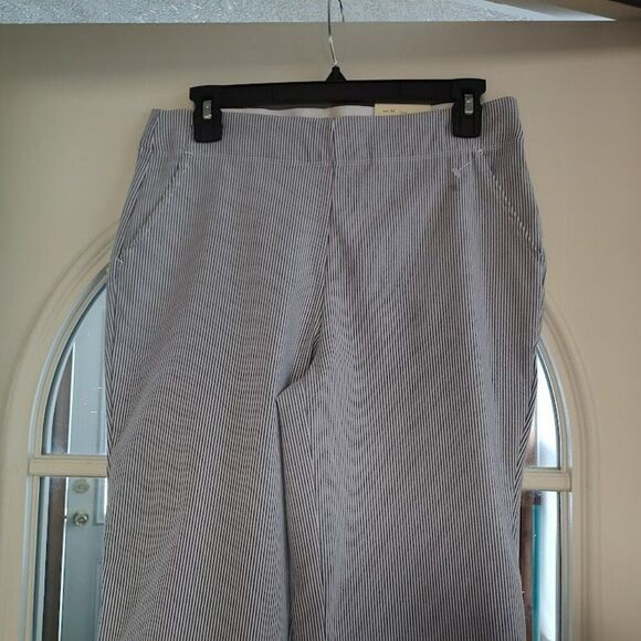New Max Studio Blue White Striped High Rise Slim Leg Pull On Trouser Women's M - Picture 2 of 2